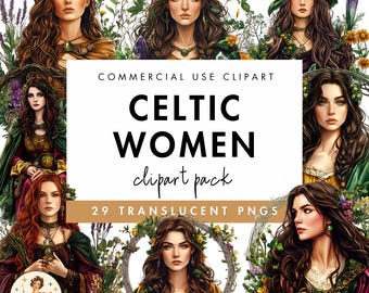 Celtic Women Clipart: Fantasy PNG Graphics (Digital Download)