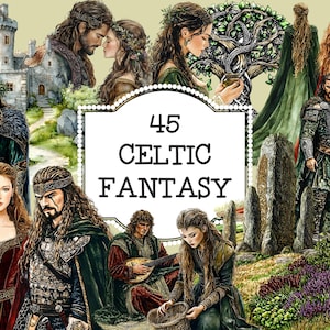 Oeuvre d'art celtique, fantaisie celtique, téléchargement numérique celtique, graphique celtique, PNG celtique, femme celtique, homme celtique, clipart celtique, clipart irlandais
