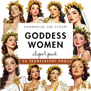 Göttin Frauen Clipart PNG | Weiß Gold Göttlich Weibliche Illustrationen | Ätherische spirituelle Göttin | Digitaler Download für DIY-Projekte