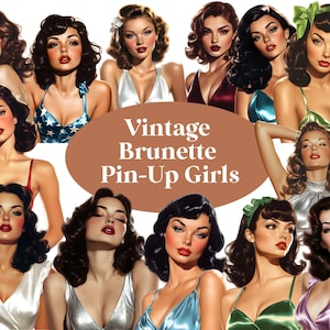 Vintage Brunette Dark Haired Pin Up Girls Clipart Graphics Retro Women Pin Ups 1940s and 1950s Vintage, Commercial use allowed
