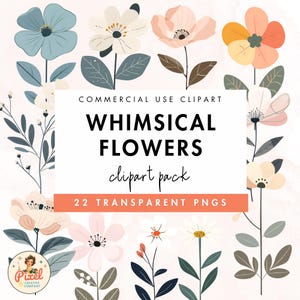 Whimsical Flowers Floral Clipart | Floral Clip art | Colorful Flower Graphics | Commercial Use