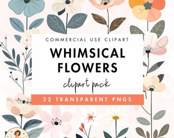 Whimsical Flowers Floral Clipart | Floral Clip art | Colorful Flower Graphics | Commercial Use