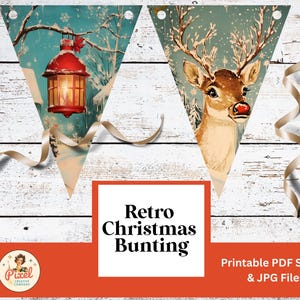 Retro Christmas Bunting Printable | Vintage Christmas Decoration | Digital Download | Holiday Bunting Printable | PDF File | JPEG files