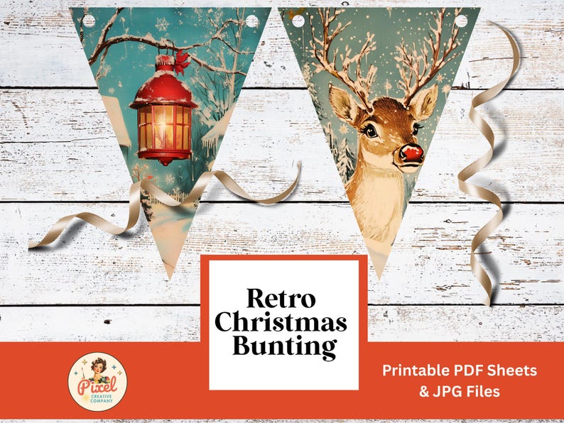 Retro Christmas Bunting Printable | Vintage Christmas Decoration | Digital Download | Holiday Bunting Printable | PDF File | JPEG files