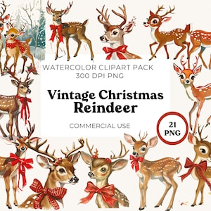 graphismes clipart vintage renne de Noël, clipart renne rétro, illustrations vintage de cerf de Noël, idéal pour les ornements