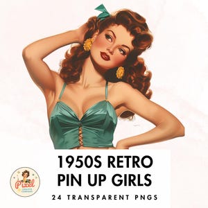 Retro Vintage Women graphics Pin Up Girls Watercolor Clipart, 1950s women and girls, 1940s women and girls, Retro Women clipart graphics