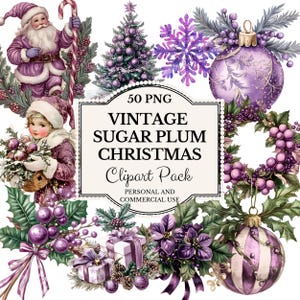 Vintage Sugar Plum Christmas Clipart: Purple Holiday Graphics (PNG, PDF)