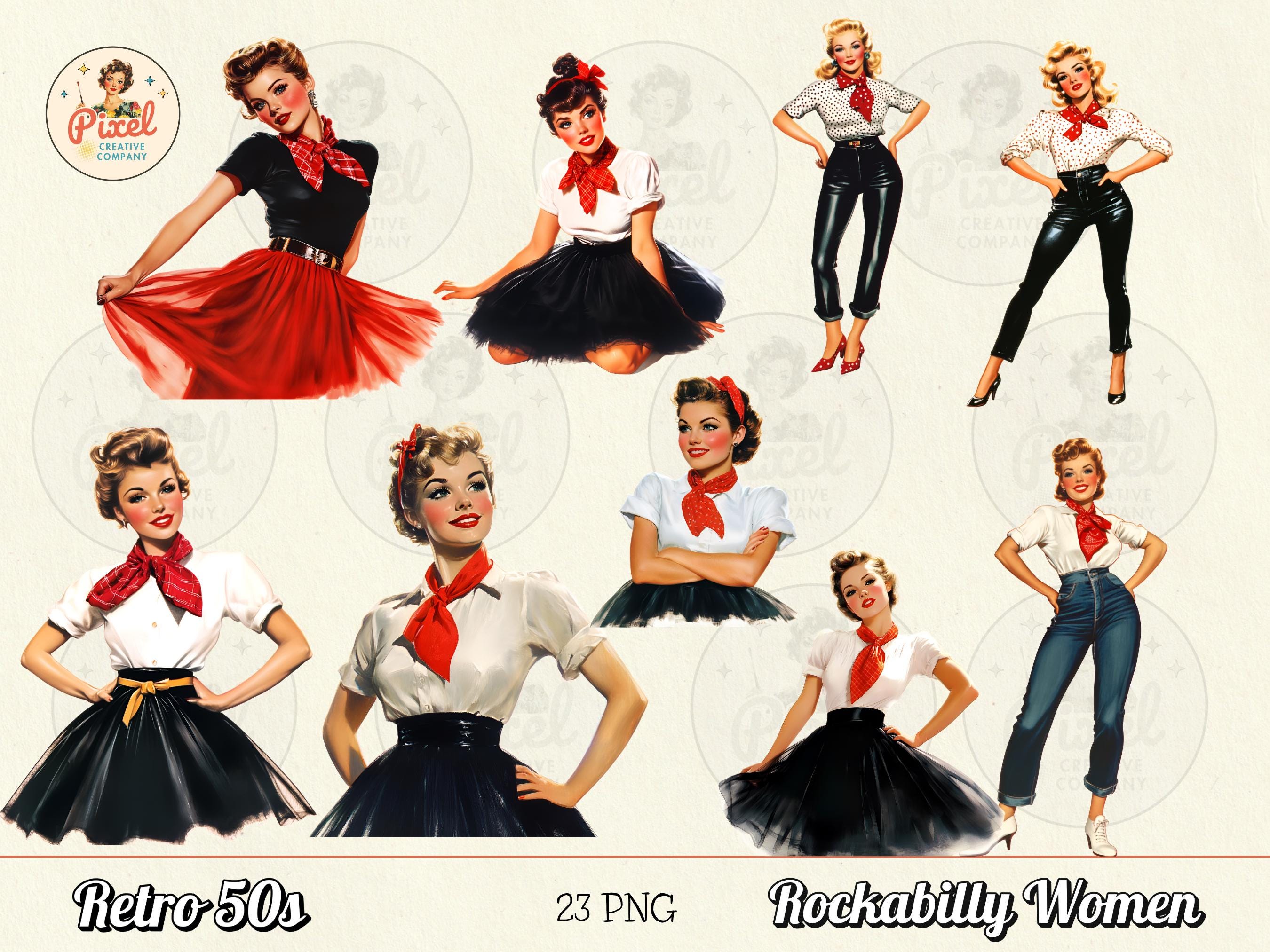 1950年代のロカビリー女性クリップアート：レトログラフィック（PDF