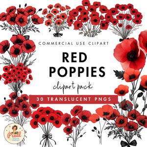 Roter Mohn Blumen Clipart | Rote Blumen Clip Art | Mohnblumen Grafiken | Kommerzielle Nutzung | Mohnblume PNG | Roter Mohn PNG | Ref. Blumen PNG