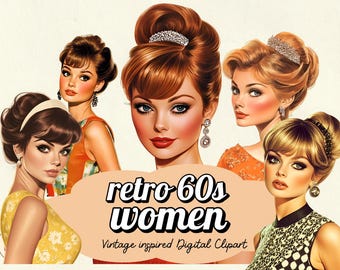 1960s Retro Women Clipart: Swinging Sixties Graphics (Commercial Use, Digital Download)