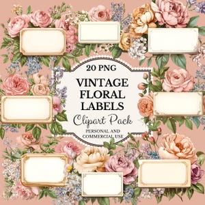 Vintage Floral Labels Clipart: Elegant Scrapbook Embellishments (20 PNG)