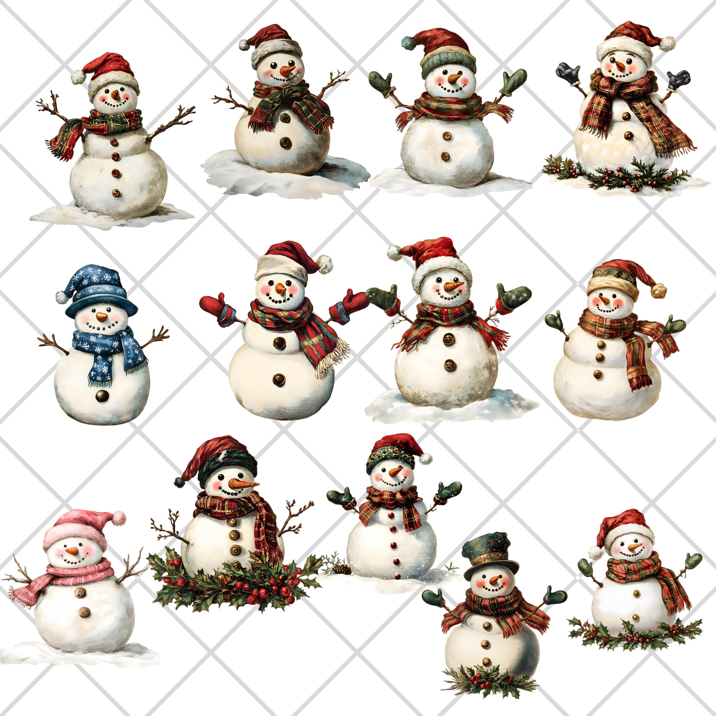 Vintage Snowman Clipart Graphics | Snowmen Illustrations | for ...