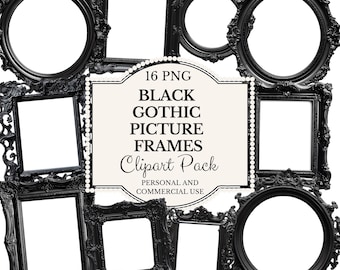 Schwarze Gothic Bilderrahmen Clipart: Halloween Kunst (PNG, PDF)