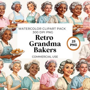 Imágenes prediseñadas de abuelas panaderas retro, imágenes prediseñadas de abuelas panaderas vintage, gráficos retro, archivos PNG translúcidos, uso comercial