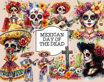 Clipart mexicain du jour des morts, Dia de los Muertos, patrimoine hispanique, mexicain Halloween PNG, clipart culturel, usage Commercial