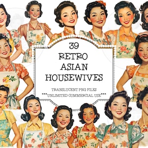 1950s Housewife Clipart: Retro Women Watercolor PNGs (Digital Download)