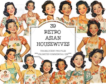 1950s Housewife Clipart: Retro Women Watercolor PNGs (Digital Download)