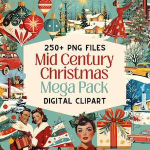 Mid Century Christmas Clipart Mega Pack | 250+ Retro 1950s Holiday