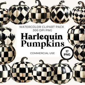 Citrouilles arlequin, clipart citrouilles noir et blanc, graphiques clip art, usage commercial, citrouilles d'Halloween, décorations d'Halloween