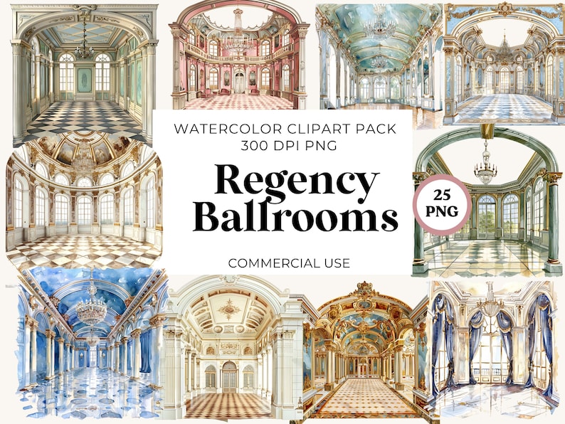 Regency Ballrooms Clipart, Regency Interiors Clipart, Regency Era Clipart Graphics,  Commercial use