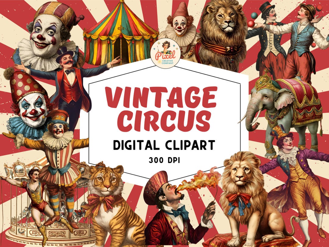 Vintage Circus Clipart: Victorian Carnival Ephemera, Animals (pngs, PDF ...
