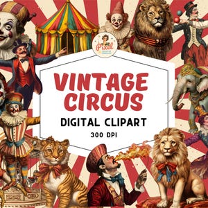 Vintage Circus Clipart: Victorian Carnival Ephemera, Animals (PNGs, Digital Download