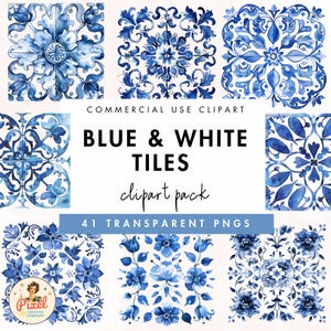 Mediterrane blaue Fliesen, hübsche blaue und weiße Fliesen, mediterrane Grafiken, kommerzielle Nutzung, digitaler Download, durchscheinende PNG