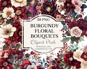 Clipart de buquê floral cor de vinho: gráficos de flores marrons (PNG, download digital)