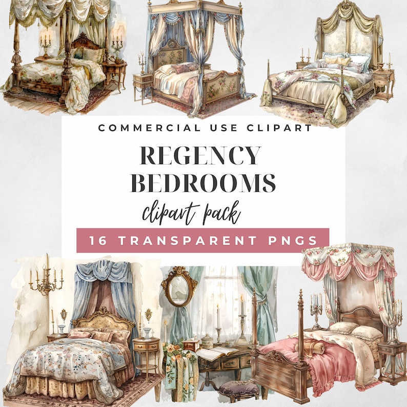 Regency Watercolor Clipart Super Bundle: 200+ PNG Graphics (commercial ...