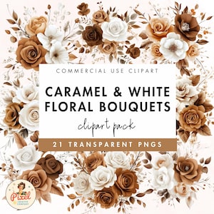 Buquês de flores caramelo e brancas, flores marrons e brancas, flores bege, uso comercial, gráficos de flores para casamento, flores para convites