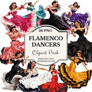 Flamenco Dancers Clipart Graphics | Spanish Ballroom Dancer Illustrations | Women Dancers for Crafts & Projects