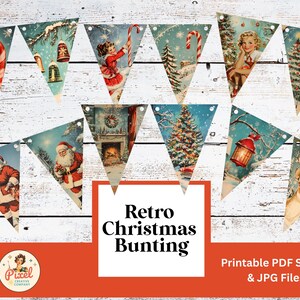 Retro Christmas Bunting Printable | Vintage Christmas Decoration | Digital Download | Holiday Bunting Printable | PDF File | JPEG files