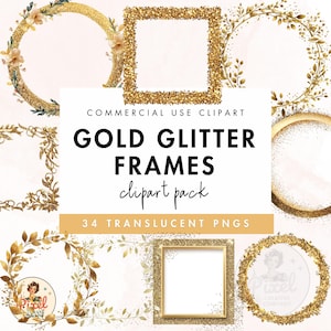 Gold Glitter Frame Clipart | Gold Frame | Gold Glitter Clip Art | Glittery Frames | Glitter PNG | Gold Glitter Frame PNG | Gold Graphic