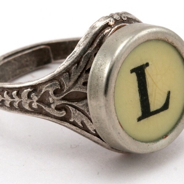 Typewriter Key Ring - Initial Letter L - Vintage Black or White Keys - Fully Adjustable
