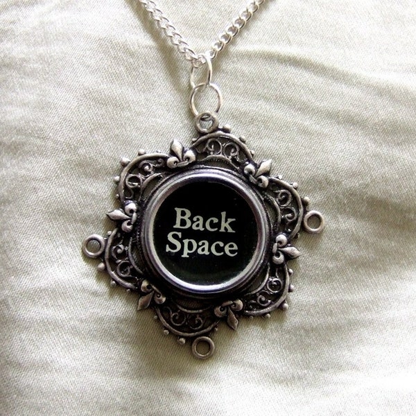 Victorian Vintage Typewriter Key Back Space Key Pendant and Necklace - Jewelry Box