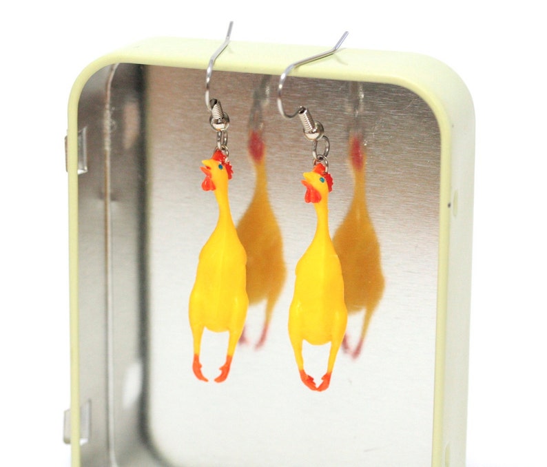 RUBBER CHICKEN EARRINGS: Superfun, Realistic, Cute and Totally Unique Plastic Earrings image 1