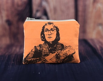 Twin Peaks Inspired Purse LOG LADY POUCH, Orange Screen Printed Zipper Bag