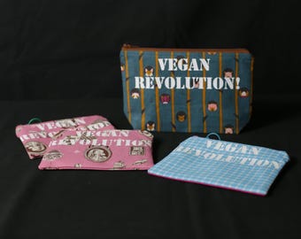 Vegan Revolution! Handmade Zippered Pouch or Small Makeup bag