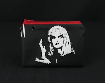 MEANWHILE Pouch, Twin Peaks Inspired Change Purse, Laura Palmer,  Black and White Small Zippered Bag with Vinyl Decals. Iconic scene.