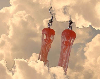 JELLY FISH EARRINGS Fun pink  rubber jelly fish jewelry. Great gift for her