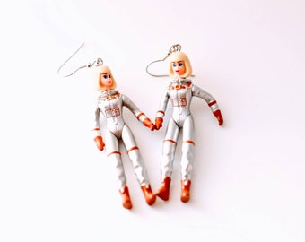 Fashion Doll Earrings: Retro Space Girl Astronaut Earrings