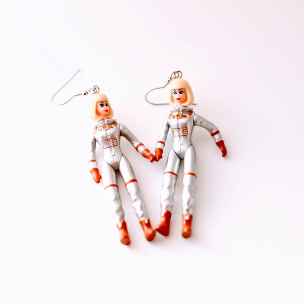 FASHION DOLL EARRINGS: Superfun, Realistic, Cute and Totally Unique Plastic Astronaut Space Girl Earrings