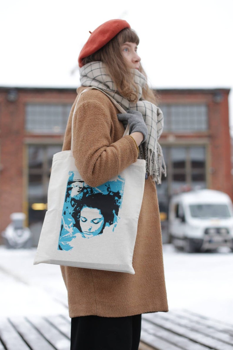 Twin Peaks Laura Palmer Tote Bag, Fair Trade cotton bag. Gift for Twin Peaks Fan. Screen printed two tone image. image 1