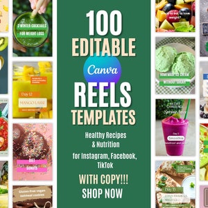 100 gezonde recepten Voedingsrollen Socialmediabundel Canva-sjablonen Instagram-sjabloon gezond eten Health & Wellness Creator