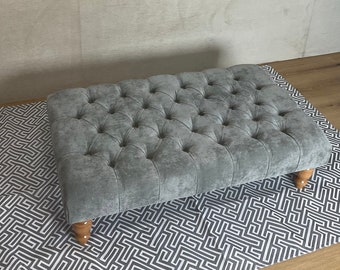 Silver Grey  Footstool Coffee table Pouffe Bench chesterfield 40’’x24’’ (Free fabric samples)
