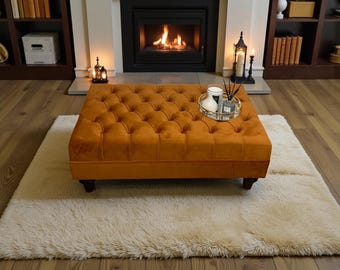 Extra Large Deep Cushioned Handmade Chesterfield Footstool Coffee Table