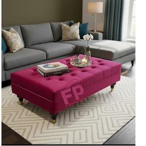Fuschia Large Deep Cushioned Handmade Chesterfield Footstool Coffee Table