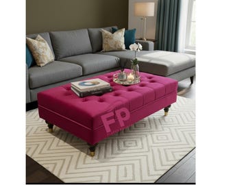 Fuschia Large Deep Cushioned Handmade Chesterfield Footstool Coffee Table