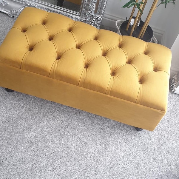 Mustard Footstool Coffee table Pouffe Bench chesterfield luxury French Velvet