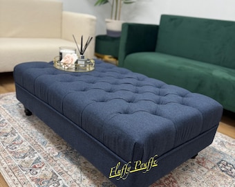 Navy Footstool Coffee table Pouffe Bench chesterfield luxury Dumfries Faux wool